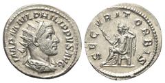 Roman Imperial Coinage Philippus I. Arabs (244 - 249 n. Chr.). Antoninian (Silber). 245 n. Chr. Rom. Vs: IMP M IVL PHILIPPVS AVG. Büste mit Strahlenkrone, Paludament und Panzer rechts. Rs: SECVRIT ORB