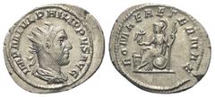 Roman Imperial Coinage Philippus I. Arabs (244 - 249 n. Chr.). Antoninian (Silber). 245 - 247 n. Chr. Rom. Vs: IMP M IVL PHILIPPVS AVG. Büste mit Strahlenkrone, Paludament und Panzer rechts. Rs: ROMAE