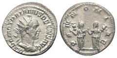 Roman Imperial Coinage Traianus Decius (249 - 251 n. Chr.). Antoninian (Silber). 250 - 251 n. Chr. Rom. Vs: IMP C M Q TRAIANVS DECIVS AVG. Büste mit Strahlenkrone, Paludament und Panzer rechts. Rs: PA
