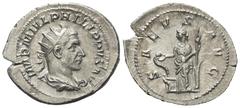 Roman Imperial Coinage Philippus I. Arabs (244 - 249 n. Chr.). Antoninian (Silber). 244 n. Chr. Rom. Vs: IMP M IVL PHILIPPVS AVG. Büste mit Strahlenkrone, Paludament und Panzer rechts. Rs: SALVS AVG. 