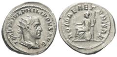 Roman Imperial Coinage Philippus I. Arabs (244 - 249 n. Chr.). Antoninian (Silber). 245 - 247 n. Chr. Rom. Vs: IMP M IVL PHILIPPVS AVG. Büste mit Strahlenkrone, Paludament und Panzer rechts. Rs: ROMAE