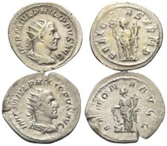 Lots - Ancient Coins Römische Münzen - Lots. Kaiserzeit. Lot (2 Stück, Silber): Antoniniane des Philippus I. Arabs (244 - 249 n. Chr.). Sehr schön / fast vorzüglich. Verkauft wie besehen, keine Rückga