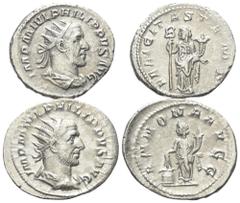 Lots - Ancient Coins Römische Münzen - Lots. Kaiserzeit. Lot (2 Stück, Silber): Antoniniane des Philippus I. Arabs (244 - 249 n. Chr.). Sehr schön / fast vorzüglich. Verkauft wie besehen, keine Rückga