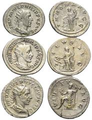 Lots - Ancient Coins Römische Münzen - Lots. Kaiserzeit. Lot (3 Stück, Silber): Antoniniane des Philippus I. Arabs (244 - 249 n. Chr.). Sehr schön / fast vorzüglich. Verkauft wie besehen, keine Rückga