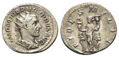Roman Imperial Coinage Philippus I. Arabs (244 - 249 n. Chr.). Antoninian (Silber). 244 - 245 n. Chr. Rom. Vs: IMP M IVL PHILIPPVS AVG. Büste mit Strahlenkrone, Paludament und Panzer rechts. Rs: FIDES