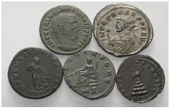 Lots - Ancient Coins Römische Münzen - Lots. Kaiserzeit. Lot (5 Stück, Bronze): Antoniniane und Folles des Gallienus (253 - 268 n. Chr.), Probus (276 - 282 n. Chr.), Diocletianus (284 - 305 n. Chr.), 