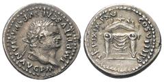 Roman Imperial Coinage Titus (79 - 81 n. Chr.). Denar (Silber). 80 n. Chr. Rom. Vs: IMP TITVS CAES VESPASIAN AVG P M. Kopf mit Lorbeerkranz rechts. Rs: TR P IX IMP XV COS VIII P P. Tuchgeschmückter Th