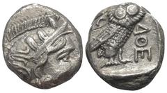 Greek Attika. Athen. Tetradrachme (Silber). Ca. 353 - 294 v. Chr. Vs: Kopf der Athena mit ölzweiggeschmücktem attischem Helm, Ohranhänger und Halskette rechts. Rs: Eule nach rechts stehend, Kopf en fa