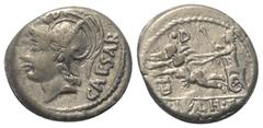 Roman Republican L. Iulius Caesar. Denar (Silber). 103 v. Chr. Rom. Vs: CAESAR. Kopf des Mars links. Rs: L IVLI L F. Venus mit Szepter in Cupidobiga nach links fahrend. 17 mm. 3,82 g. Cr. 320/1. Selte