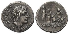 Roman Republican L. Pomponius Molo. Denar (Silber). 97 n. Chr. (?). Rom. Vs: L POMPON MOLO. Belorbeerter Kopf des Apollo rechts. Rs: NVMA POMPIL. Numa Pompilius mit Lituus nach rechts stehend an Altar