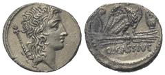 Roman Republican Q. Cassius Longinus. Denar (Silber). 55 v. Chr. Rom. Vs: Kopf des Bonus Eventus (oder des Genius Populi Romani) rechts, im Feld links Szepter. Rs: Q CASSIVS. Adler mit geöffneten Schw