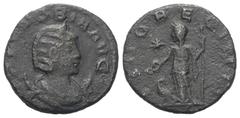Roman Imperial Coinage Zenobia (268 - 272 n. Chr.). Antoninian (Bronze). März/Mai 272 n. Chr. Antiochia. Vs: S ZENOBIA AVG. Drapierte Büste mit Diadem auf Mondsichel rechts. Rs: IVNO REGINA. Juno mit 
