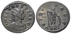 Roman Imperial Coinage Carus (282 - 283 n. Chr.). Antoninian (Kupfer). 282 n.Chr. Ticinum. Vs: IMP CARVS P F AVG. Büste mit Strahlenkrone und Panzer rechts. Rs: VIRTVS AVG. Im Abschnitt: Q XXI. Virtus