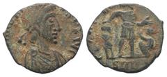 Roman Imperial Coinage Honorius (393 - 423 n. Chr.). Follis (Bronze). 395 n. Chr. Rom. Vs: [D N] HONORIVS P F AVG. Büste mit Perldiadem, Paludament und Panzer rechts. Rs: GLORIA ROMANORVM / SMRT. Hono