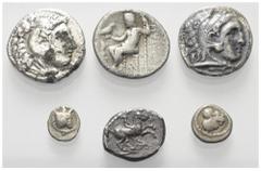 Lots - Ancient Coins Griechische Münzen - Lots. Akanthos (Makedonien) / Philippos II. / Alexander III. (Königreich Makedonien). Lot (6 Stück, Silber): verschiedene Nominale; ca. 5. - 3. Jhdt. v. Chr. 