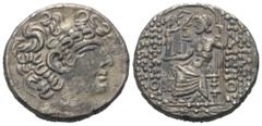 Roman Provincial Seleukis und Pierien. Antiochia am Orontes. Posthume Prägung im Namen Philippos I. Philadelphos (95/4 - 76/5 v. Chr.) unter Prokonsul Aulus Gabinius. Tetradrachme (Silber). 57 - 55 v.