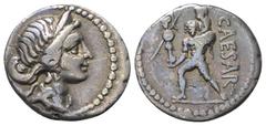 Roman Imperatorial C. Iulius Caesar. Denar (Silber). 47 - 46 v. Chr. Münzstätte in Nordafrika. Vs: Kopf der Venus mit Diadem rechts. Rs: CAESAR. Aeneas mit Palladium und seinem Vater Anchises auf der 