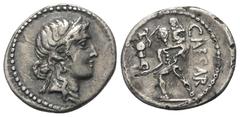 Roman Imperatorial C. Iulius Caesar. Denar (subärat). 47 - 46 v. Chr. Münzstätte in Nordafrika. Vs: Kopf der Venus mit Diadem rechts. Rs: CAESAR. Aeneas mit Palladium und seinem Vater Anchises auf der
