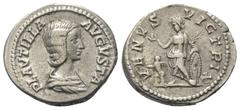 Roman Imperial Coinage Plautilla (gest. 211 n. Chr.). Denar (Silber). 202 - 205 n. Chr. Rom. Vs: PLAVTILLA AVGVSTA. Drapierte Büste rechts. Rs: VENVS VICTRIX. Venus mit Apfel und Palmzweig auf Schild 
