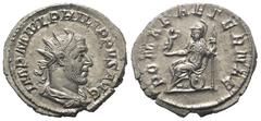 Roman Imperial Coinage Philippus I. Arabs (244 - 249 n. Chr.). Antoninian (Silber). 245 - 247 n. Chr. Rom. Vs: IMP M IVL PHILIPPVS AVG. Büste mit Strahlenkrone, Paludament und Panzer rechts. Rs: ROMAE