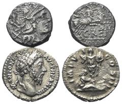 Lots - Ancient Coins Römische Münzen - Lots. Kaiserzeit. Lot (2 Stück, Silber): ein republikanischer Denar (C. Renius, 138 v. Chr.) und Denar des Marcus Aurelius (161 - 180 n. Chr.). Sehr schön / fast