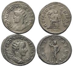 Lots - Ancient Coins Römische Münzen - Lots. Kaiserzeit. Lot (2 Stück, Silber): Antoniniane des Gordianus III. (238 - 244 n. Chr.) und Philippus I. Arabs (244 - 249 n. Chr.). Sehr schön. Verkauft wie 