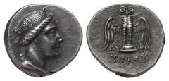 Greek Pontos. Amisos. Hemidrachme oder Triobol (Silber). Ca. 300 - 125 v. Chr. Vs: Kopf der Hera-Tyche mit Mauerkrone rechts. Rs: Eule mit gespreizten Flügeln en face stehend; Magistratsname Demetrios
