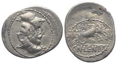 Roman Republican Cn. Lentulus Clodianus. Quinar (Silber). 88 v. Chr. Rom. Vs: Büste des Mars, mit Helm, Lanze und Schildgurt nach rechts. Rs: Victoria rast in Biga nach rechts. Im Abschnitt CN LENTVL.