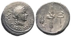 Roman Republican C. Norbanus. Denar (Silber). 83 v. Chr. Rom. Vs: C NORBANVS. Kopf der Venus mit Diadem rechts, dahinter Kontrollzeichen. Rs: Ähre, Liktorenbündel mit Axt und Caduceus nebeneinander. 1