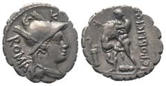 Roman Republican C. Poblicius. Denar (Silber). 80 v. Chr. Rom. Vs: ROMA. Drapierte Büste der Roma mit federgeschmücktem Helm rechts, darüber I. Rs: C POBLICI Q F. Hercules nach links stehend und mit d