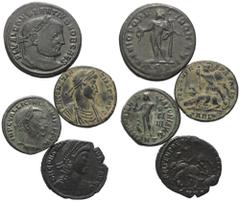 Lots - Ancient Coins Römische Münzen - Lots. Kaiserzeit. Lot (4 Stück, Bronze): Folles des Constantius I. Chlorus (305 - 306 n. Chr.), Licinius I. (308 - 324 n. Chr.) und Constantius II. (337 - 361 n.