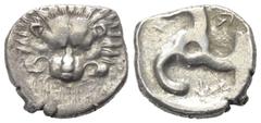 Greek Dynasten von Lykien. Perikles (ca. 380 - 360 v. Chr.). 1/3 Stater (Silber). Ungesicherte lykische Münzstätte. Vs: Löwenfell en face. Rs: Triskeles in vertieftem Rund. 17 mm. 2,83 g. Müseler VIII