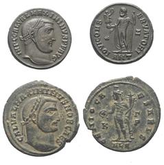 Lots - Ancient Coins Römische Münzen - Lots. Kaiserzeit. Lot (2 Stück, Kupfer): Folles des Maximinus II. Daia (310 - 313 n. Chr.). Fast vorzüglich. Verkauft wie besehen, keine Rückgabe / Sold as viewe