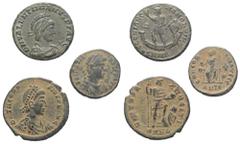 Lots - Ancient Coins Römische Münzen - Lots. Kaiserzeit. Lot (3 Stück, Bronze): Folles des Gratianus (367 - 383 n. Chr.), Valentinianus II. (375 - 392 n. Chr.) und Theodosius I. (379 - 395 n. Chr.). S