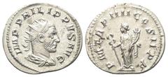 Römische Kaiserzeit Philippus I. Arabs (244 - 249 n. Chr.). Antoninian (Silber). 247 n. Chr. Rom. Vs: IMP PHILIPPVS AVG. Büste mit Strahlenkrone, Paludament und Panzer rechts. Rs: P M TR P IIII COS II