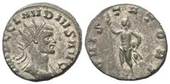 Roman Imperial Coinage Claudius II. Gothicus (268 - 270 n. Chr.). Antoninian (Billon). 268 - 270 n. Chr. Rom. Vs: IMP C CLAVDIVS AVG. Drapierte Büste mit Strahlenkrone rechts. Rs: IOVI STATORI. Jupite