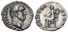 Roman Imperial Coinage Vitellius (69 n. Chr.). Denar (Silber). 69 n. Chr. Rom. Vs: A VITELLIVS GERMANICVS IMP. Kopf rechts. Rs: CONCORDIA P R. Thronende Concordia mit Füllhorn und Patera links. 19 mm.