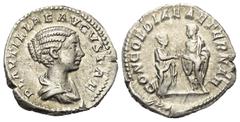 Roman Imperial Coinage Plautilla (gest. 211 n. Chr.). Denar (Silber). 202 n. Chr. Rom. Vs: PLAVTILLAE AVGVSTAE. Drapierte Büste rechts. Rs: CONCORDIAE AETERNAE. Plautilla und Caracalla stehen einander