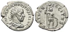 Roman Imperial Coinage Philippus I. Arabs (244 - 249 n. Chr.). Antoninian (Silber). 244-245 n. Chr. Antiochia. Vs: IMP IVL PHILIPPVS PIVS FEL AVG. Büste mit Strahlenkrone, Paludament und Panzer rechts