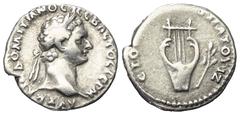 Roman Provincial Lykien. Lykischer Bund. Domitianus (81 - 96 n. Chr.). Drachme (Silber). 95 n. Chr. Vs: Belorbeerter Kopf rechts. Rs: Lyra, rechts im Feld Zweig. 19 mm. 3,29 g. RPC 1502; BMC 6. Sehr s