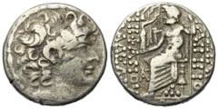 Roman Provincial Seleukis und Pierien. Antiochia am Orontes. Posthume Prägung im Namen Philippos I. Philadelphos (95/4 - 76/5 v. Chr.). Tetradrachme (Silber). Jahr nicht lesbar. Vs: Kopf des Philippos