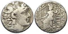 Roman Provincial Seleukis und Pierien. Antiochia am Orontes. Posthume Prägung im Namen Philippos I. Philadelphos (95/4 - 76/5 v. Chr.). Tetradrachme (Silber). Jahr nicht lesbar. Vs: Kopf des Philippos