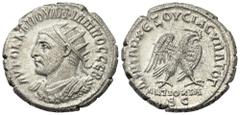 Roman Provincial Seleukis und Pierien. Antiochia am Orontes. Philippus I. Arabs (244 - 249 n. Chr.). Tetradrachme (Billon). Ca. 247 n. Chr. Vs: Büste des Philippus in Vorderansicht mit Strahlenkrone u