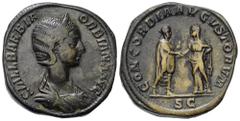 Roman Imperial Coinage Sallustia Orbiana (225 - 227 n. Chr. Kaiserin). Sesterz (Bronze). 225 n. Chr. Rom. Auf die Hochzeit mit Alexander Severus. Vs: SALL BARBIA ORBIANA AVG. Drapierte Büste mit Diade