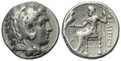 Griechische Münzen. Königreich Makedonien. Philippos III. Arrhidaios (323 - 317 v. Chr.). Tetradrachme (Silber). Ca. 323 - 317 v. Chr. Babylon. Vs: Kopf des jugendlichen Herakles mit Löwenfell rechts.