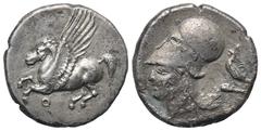 Greek Korinthia. Korinth. Stater (Silber). Ca. 375 - 300 v. Chr. Vs: Pegasos nach links fliegend, darunter Koppa. Rs: Kopf der Athena mit korinthischem Helm links; im Feld rechts Adler nach links steh