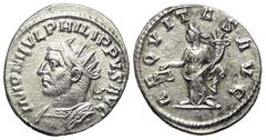 Roman Imperial Coinage Philippus I. Arabs (244 - 249 n. Chr.). Antoninian (Silber). 247 n. Chr. Antiochia. Vs: IMP M IVL PHILIPPVS AVG. Büste mit Strahlenkrone, Paludament und Panzer links. Rs: AEQVIT