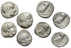 Lots - Ancient Coins Griechische Münzen - Lots. Athen (Attika). Lot (4 Stück, Silber): Tetradrachmen; 5. - 3. Jhdt. v. Chr. Sehr schön - fast sehr schön. Verkauft wie besehen, keine Rückgabe / Sold as