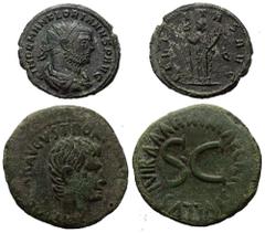 Lots - Ancient Coins Römische Münzen - Lots. Kaiserzeit. Lot (2 Stück, Bronze): Münzmeisteras des Augustus (31 v. - 14 n. Chr.) und Antoninian des Florianus (276 n. Chr.). Fast sehr schön / sehr schön