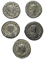 Lots - Ancient Coins Römische Münzen - Lots. Kaiserzeit. Lot (5 Stück, Bronze): Antoniniane des Salonina (gest. 268 n. Chr), Florianus (276 n. Chr.) und Probus (276 - 282 n. Chr.) (3x). Meist sehr sch